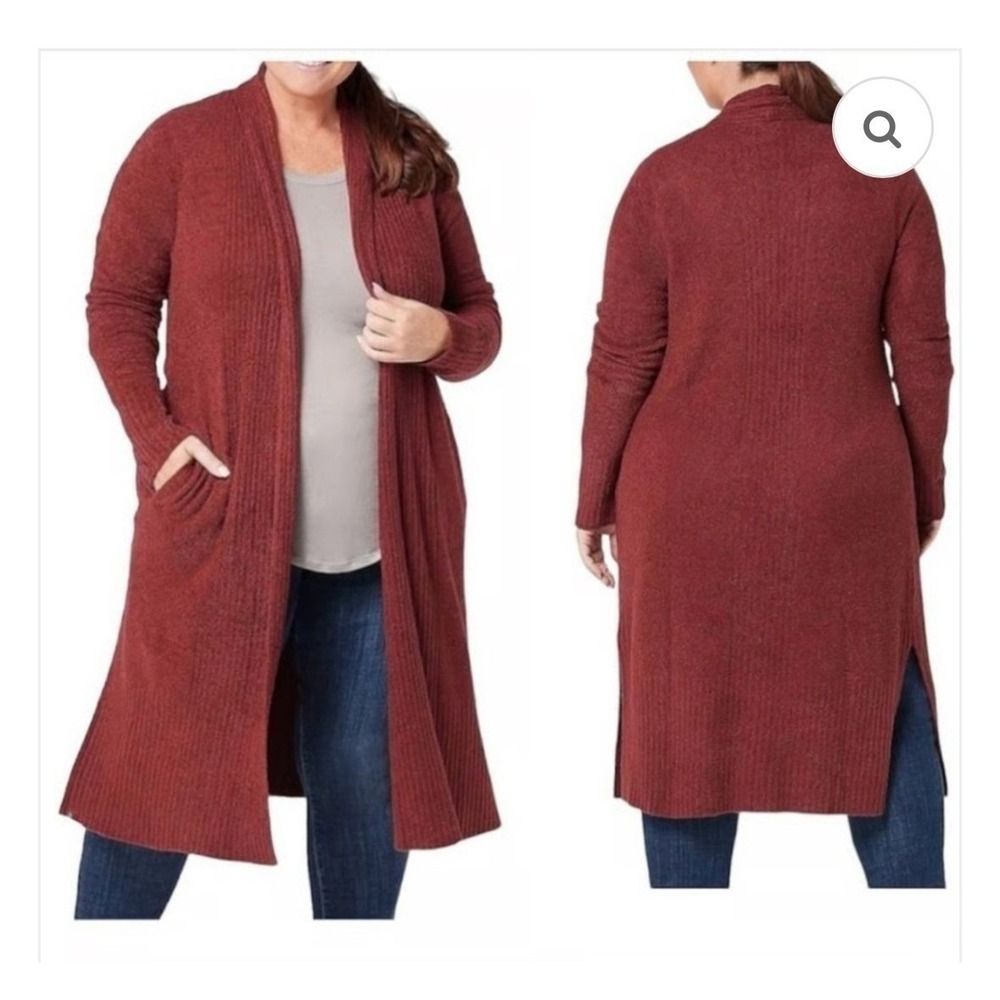 Barefoot Dreams CozyChic Lite Burgundy Long Duster Cardigan Large Luxe Lounge